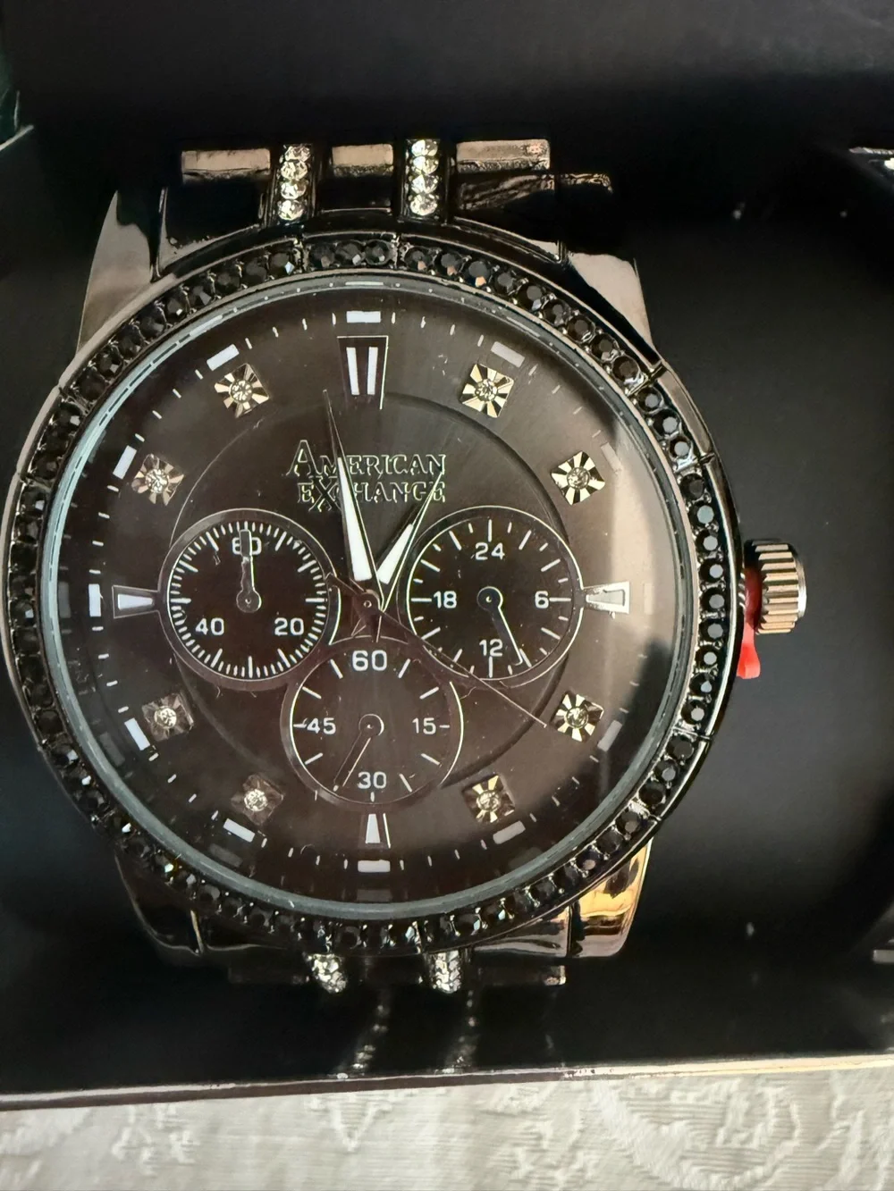 American Exchange Black Men’s Chronograph Watch with Matching Bracelet